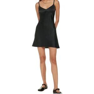 Sunday Best Black Noir "Throne" Slip‎ Dress 2XS Satin Spaghetti Straps NWT